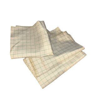 Vintage 100% LINEN 17x38" off white chambray blue window pane plaid table runner